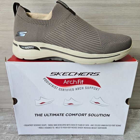 Skechers Mens Go Walk Arch Fit Iconic Slip On Shoes Taupe Brown Size 11 Stretch